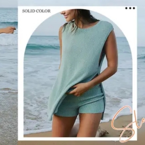 NWT Women's 2 Piece Knit Sweater Shorts Set Teal - Picture 3 of 3